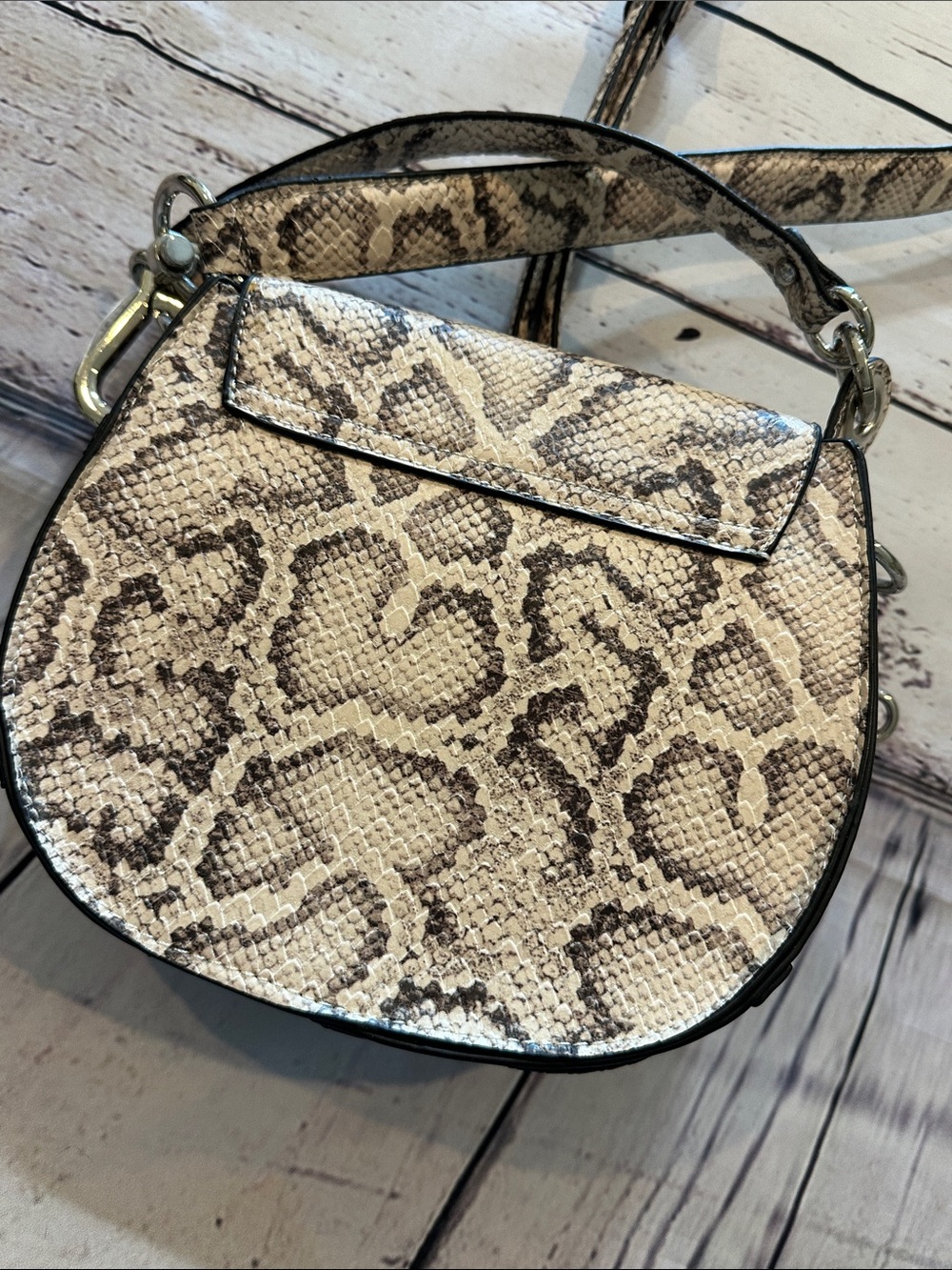 Steve Madden Neutral Snake-Print Crossbody Bag with Silver Hardware - Picture 11 of 11
